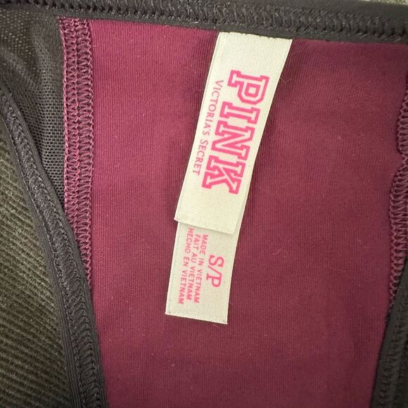 Pink Victorias Secret Burgundy And Black Crop Top Mesh Gym Sports Bra Small - Picture 4 of 8